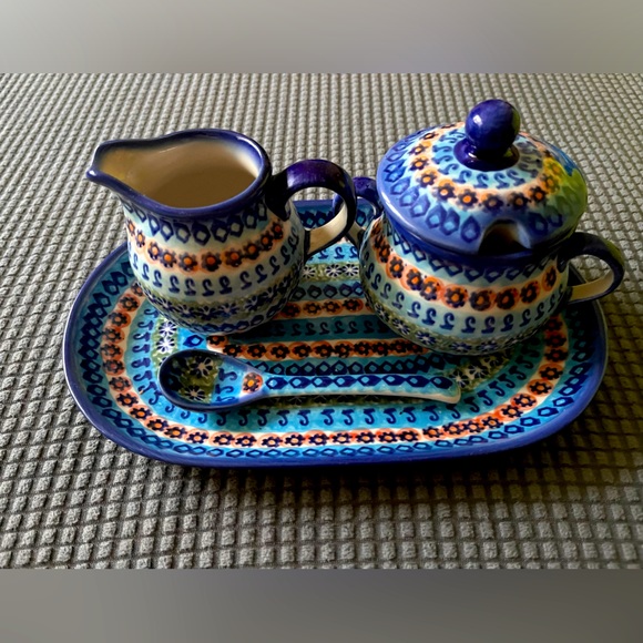 Polish Pottery Sugar Bowl and Cream Set - Picture 1 of 4